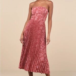 Lulus Perfectly Stunning Rusty Rose Jacquard Strapless Midi Dress - Medium